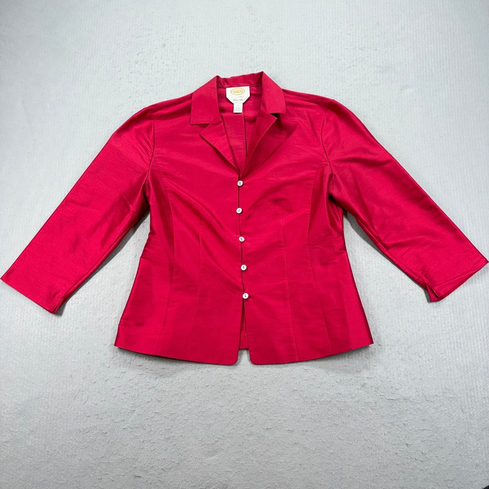 Talbots Blazer Women 4 Red Pure Silk 3/4 Sleeve Button Front Professional Jacket